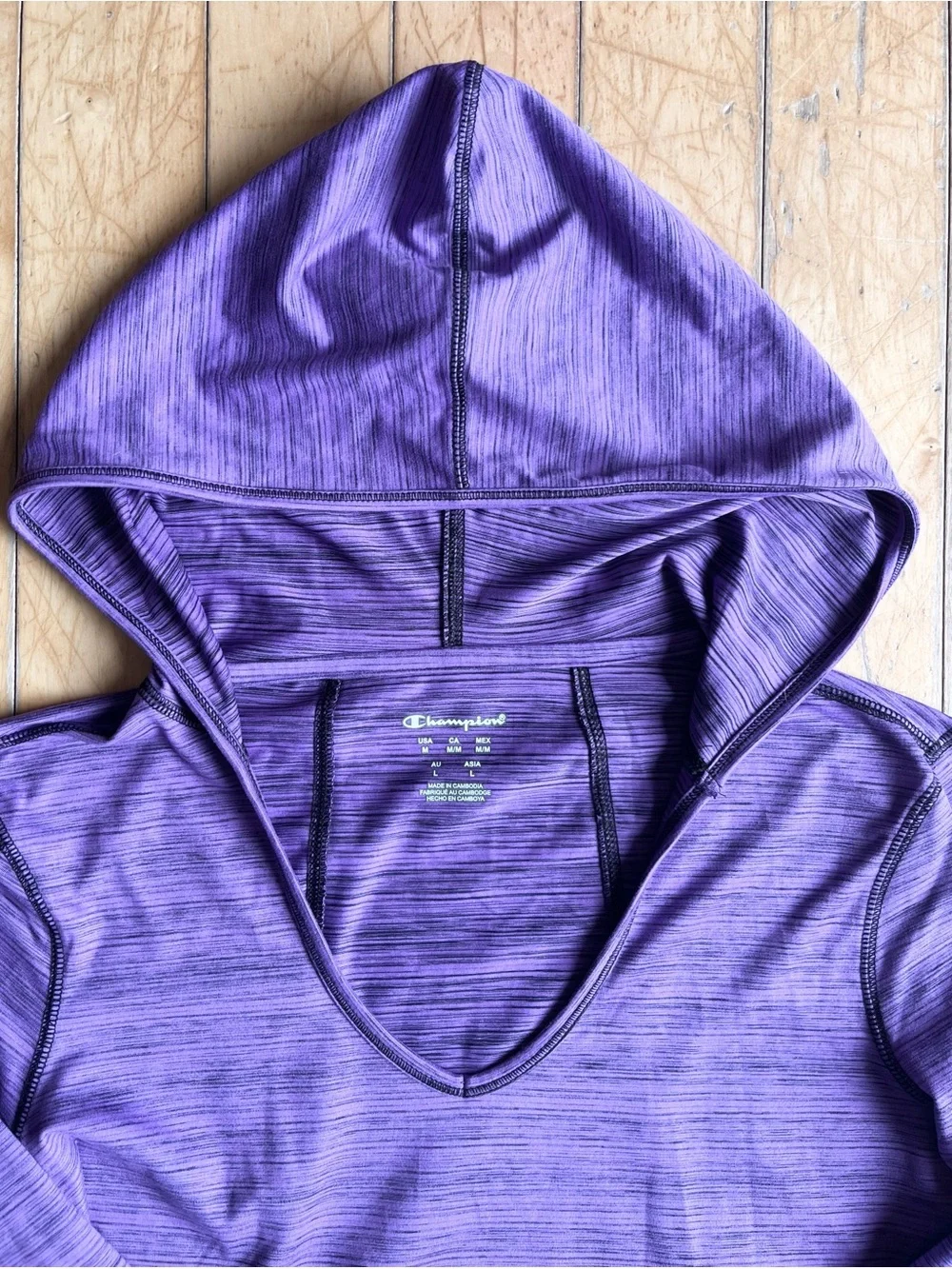 Champion Purple Long Sleeve Lightweight Hooded Performance Top Size Medium - Picture 3 of 7